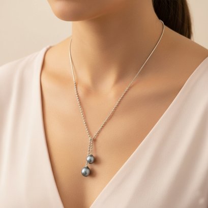 Approx. 10.0 - 12.0 mm, Tahitian Pearl, Double Pearl Bead and Snake Necklace