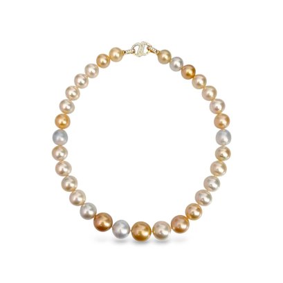 12.0 - 15.0 mm, South Sea Pearl, White & Gold Multicolored, Graduated Pearl Necklace