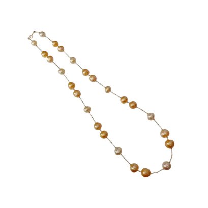 10.8 - 14.2 mm, Gold South Sea Pearl, Station Pearl Necklace