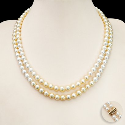 7.0 - 7.6 mm, Mucho x Moonlight Lot, Double Strand Gradient Colored Uniform Pearl Necklace
