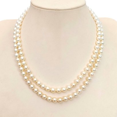 Approx. 7.0 - 7.5 mm, Mucho x Moonlight Lot, Akoya Pearl, Double Strand Uniform Pearl Necklace