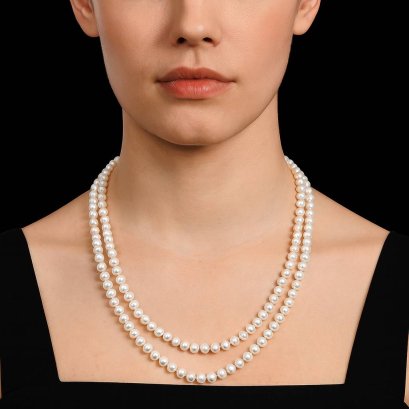 Approx. 6.0 - 6.5 mm, Freshwater Pearl, Double Strand Uniform Pearl Princess Length Necklace
