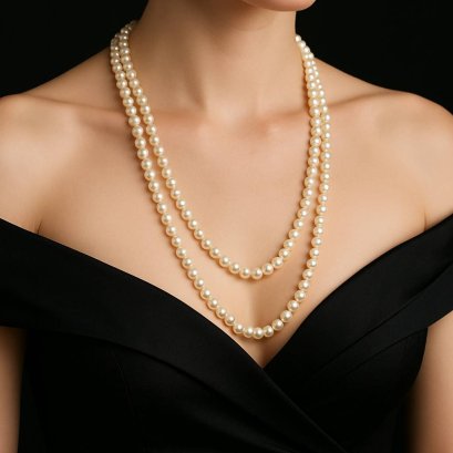 Approx. 6.0 - 6.5 mm, Freshwater Pearl, Double Strand Uniform Pearl Matinee Length Necklace