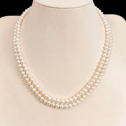 Approx. 6.0 - 6.5 mm, Freshwater Pearl, Double Strand Uniform Pearl Princess Length Necklace