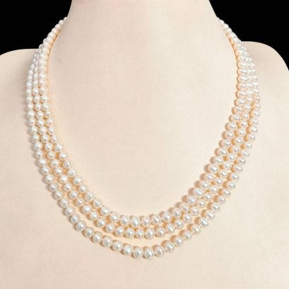 Approx. 5.5 - 6.5 mm, Freshwater Pearl, Triple Strand Uniform Pearl Necklace