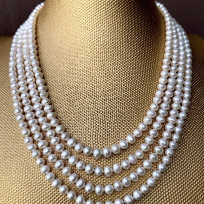 Approx. 5.5 - 6.0 mm, Freshwater Pearl, Four Strands Uniform Pearl Princess Length Necklace