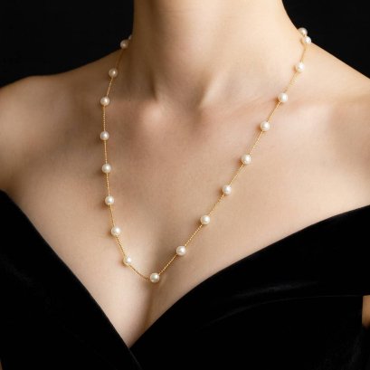 Approx. 5.5 - 6.0 mm, Freshwater Pearl, Station Pearl & Chain Necklace