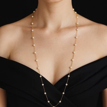 Approx. 5.5 - 6.0 mm, Freshwater Pearl, Station Pearl & Chain Necklace