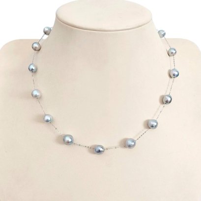 7.5 - 8.5 mm, Akoya Pearl, Station Pearl Chain Necklace