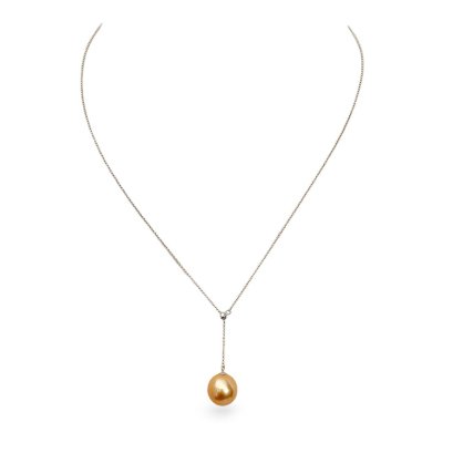 Approx. 11.0 mm, Gold South Sea Pearl, Solitaire Pearl Adjustable Length Cable Chain Necklace