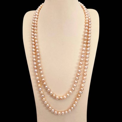 Approx. 8.0 - 9.0 mm, Freshwater Pearl, Double Strand Uniform Pearl Matinee Length Necklace