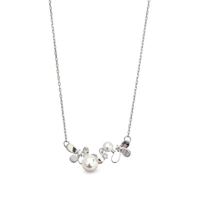 Approx. 4.0 mm and 6.0 mm, Akoya Pearl, Duo Pearl Flower Embellishment Cable Chain Necklace