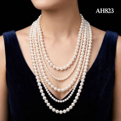 5.5 - 6.0 mm to 8.0 - 9.5 mm, AK Pearl and Edison Pearl, Five Strands Layer Pearl Necklace