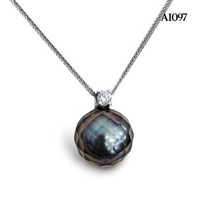 8.9 mm, Hanashinju Pearl, Tahitian Pearl, Solitaire Pearl Pendant with Cable Chain Necklace