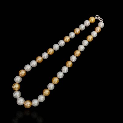 11.2 - 13.6 mm, White and Gold South Sea Pearl, Graduated Pearl Necklace