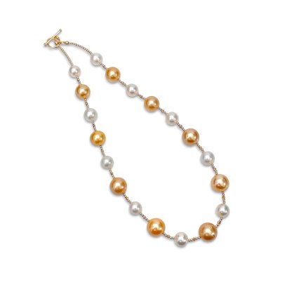 Approx. 9.0 - 10.0 mm and  11.0 - 13.0 mm, Gala Gold Lot, South Sea Pearl, Station Pearl & Beads Necklace
