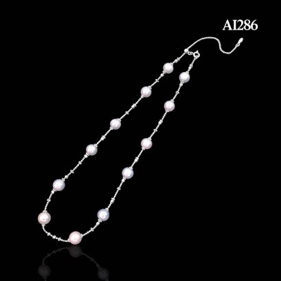 Approx. 8.0 mm, Akoya Pearl, Station Pearl & Beads Necklace