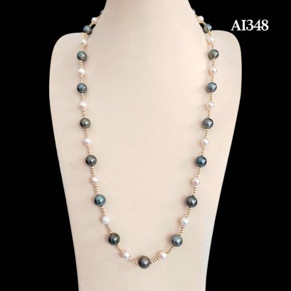 Approx. 8.0 mm to 10.0 - 11.0 mm, Akoya & Tahitian Pearl, Station Alternating Sizes Pearl & Gooseberry Bead Necklace