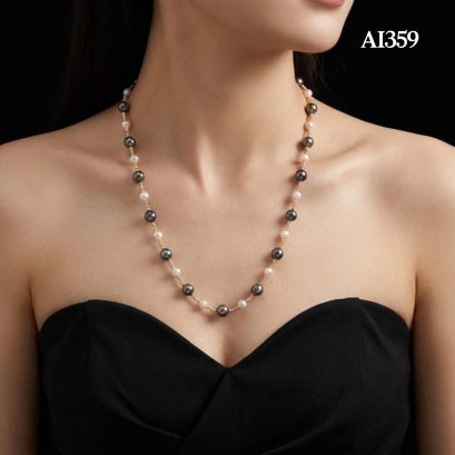 Approx. 8.0 mm up to 10.0 - 12.0 mm, Akoya & Tahitian Pearl, Station Alternating Sizes Pearl & Gooseberry Bead Necklace