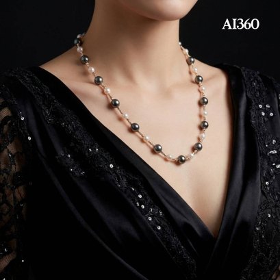 Approx. 7.0 - 8.0 mm to 10.0 - 11.5 mm, Akoya & Tahitian Pearl, Station Alternating Sizes Pearl & Gooseberry Bead Necklace