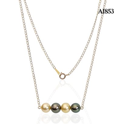Approx. 8.2 - 8.8 mm, Tahitian and Gold South Sea Pearl, Bar Pearl Necklace