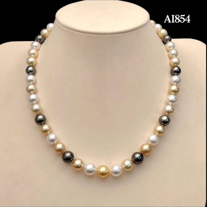 8.7 - 10.7 mm, South Sea Pearl and Tahitian Pearl, Multicolor Colored Graduated Pearl Necklace