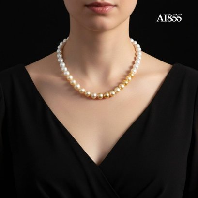 10.0 mm - 11.7 mm, White & Gold South Sea Pearl, Gradient Colored Graduated Pearl Necklace