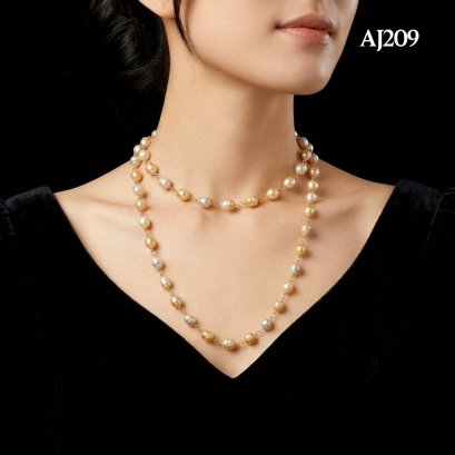 Approx. 8.0-9.7 mm, Gold South Sea Pearl, Station Pearl & Ring Opera Length Necklace