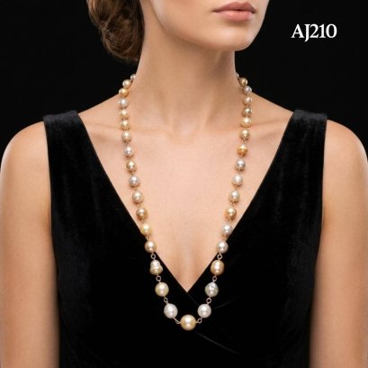Approx. 7.1-12.8 mm, Gold South Sea Pearl, Station Pearl & Ring Opera Length Necklace