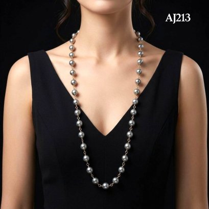 Approx. 10.0 - 12.6 mm, Tahitian Pearl, Station Pearl & Ring Matinee Length Necklace