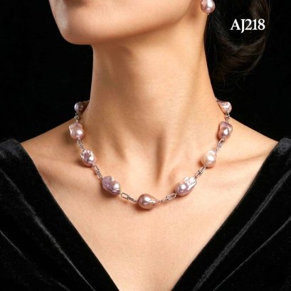 Approx. 14.0 - 15.5 mm, Freshwater Pearl, Station Pearl & Chain Necklace