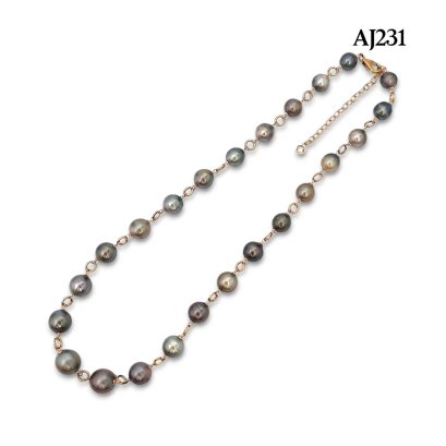 Approx. 8.0 - 10.0 mm, Tahitian Pearl, Station Pearl & Ring Necklace