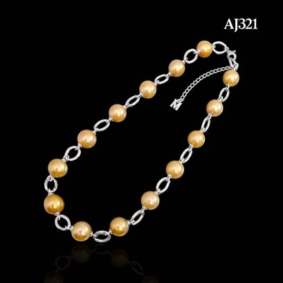 Approx. 11.0 - 12.0 mm, Gold South Sea Pearl, Station Pearl & Link Chain Necklace