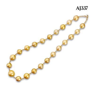 Approx. 12.0 - 14.6 mm, Gold South Sea Pearl, Station Pearl Necklace