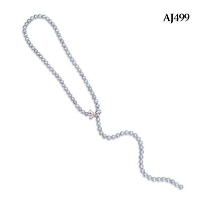 Approx. 7.0 mm, Akoya Blue Rose Pearl, Single Strand Pearl with Bow Single Hinge Clasp