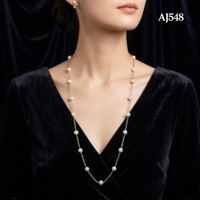 Approx. 9.0 mm, Edison Pearl, Station Pearl & Chain Opera Length Necklace