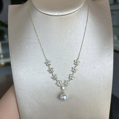 10.33 mm, Edison Pearl, Sakura Embellishment Dangle Pearl Chain Necklace