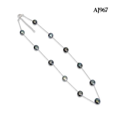 10.5 - 12.5 mm, Tahitian Pearl, Station Pearl Necklace