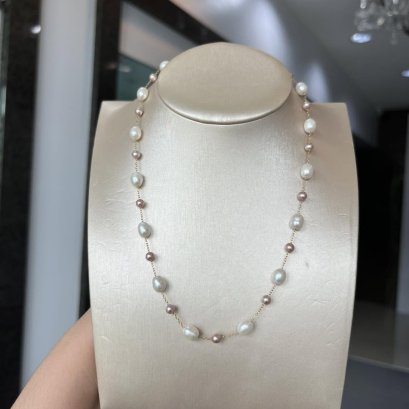 Approx. 4.0 - 6.0 mm, Freshwater Pearl, Station Alternating Sizes Pearl Necklace