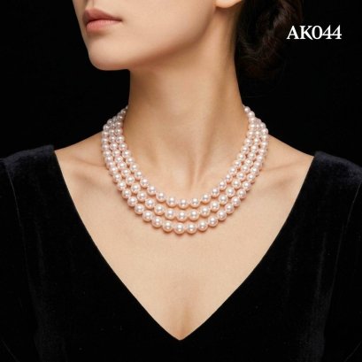 Approx. 8.0 - 10.0 mm, Akoya Pearl, Triple Layers Graduated Pearl Necklace