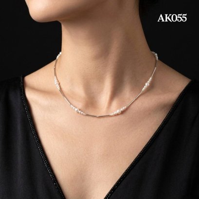 Approx. 3.0-3.5, 3.5-4.0, 5.5-6.0 mm, AK Pearl, Station Pearls & Tubes Necklace