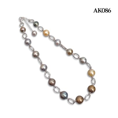 Approx. 8.0 - 11.0 mm, Tahitian Pearl, Station Pearl & Link Chain Necklace