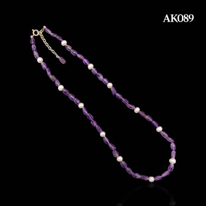 Approx. 5.5 mm up, Freshwater Pearl, Station Pearl & Amethyst Necklace