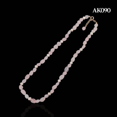 Approx. 5.5 mm up, Freshwater Pearl, Station Pearl & Rose Quartz Necklace