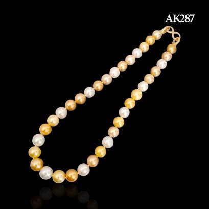 9.5 - 11.8 mm, Gold and White South Sea Pearl, Multicolor Graduated Pearl Necklace