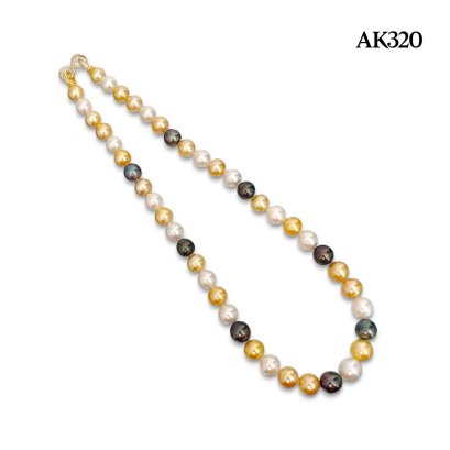 9.0 - 11.4 mm, South Sea Pearl and Tahitian Pearl, Multicolor Graduated Pearl Necklace