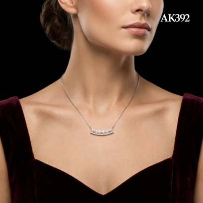 Approx. 3.5 mm up, AK Pearl, Pearl Row Bar Pendant with Chain Necklace