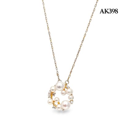 Approx. 3.5 - 5.5 mm, AK Pearl, Wreath Cluster Pearls Pendant with Cable Chain Necklace