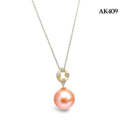 12.4 mm, Special Color, Edison Pearl, O Ring Dangle Solitaire Pearl Pendant with Cable Chain Necklace