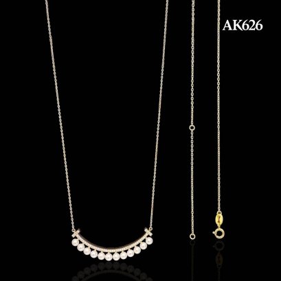 Approx. 4.0 mm, Akoya Pearl, Bent Bar CZ Pearl Row Embellishment Cable Chain Necklace